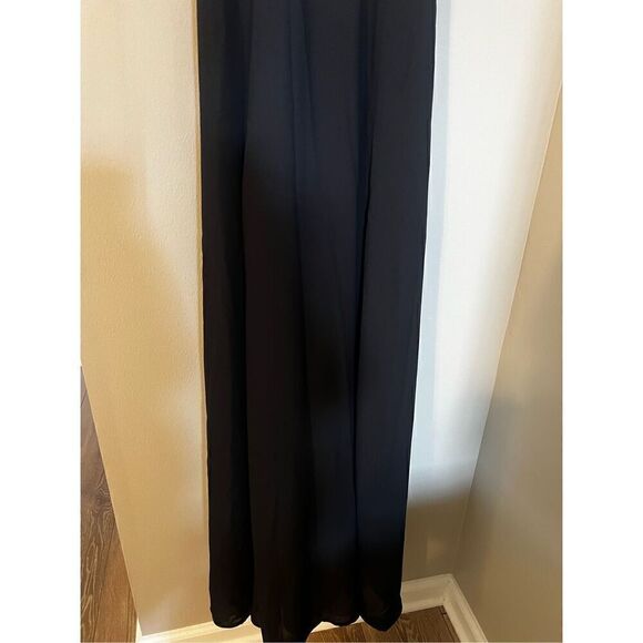 Halston Women’s Size 6 Sleeveless High Neck Maxi Dress Black Cream Side Zip - Picture 4 of 11